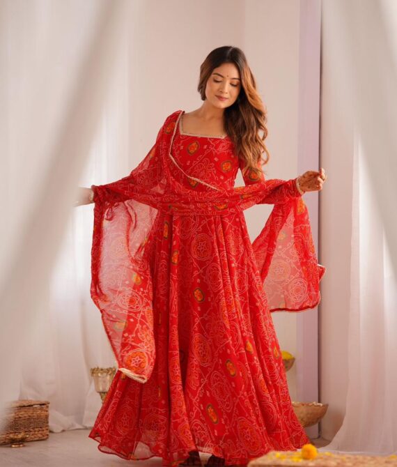 AZYERA Printed Anarkali Kurta, Bottom & Dupatta Set