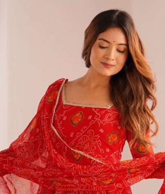AZYERA Printed Anarkali Kurta, Bottom & Dupatta Set