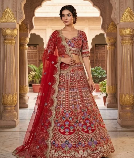 Stunning Red Bridal Lehenga With Coding Sequins Work For Wedding Wear